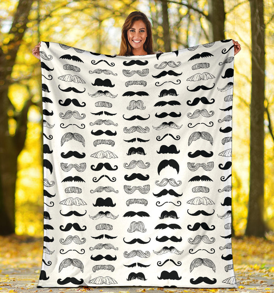 Mustache Beard Pattern Print Design 04 Premium Blanket