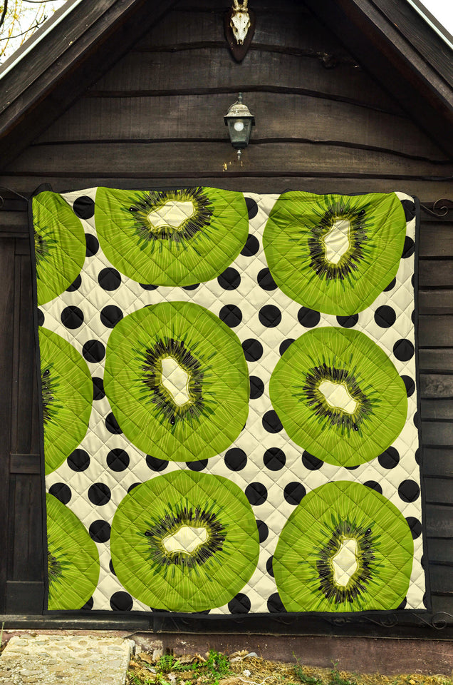 Kiwi Black Dot Background Premium Quilt