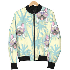 French Bulldog Hawaii Blackground Women'S Bomber Jacket