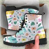 Cute Elephants Palm Tree Flower Butterfly Pattern Leather Boots