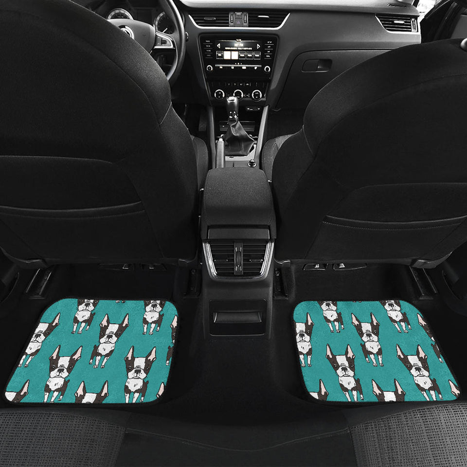 Hand Drawn Boston Terrier Dog Pattern Front And Back Car Mats