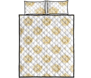 Gold Ornamental lotue waterlily symbol pattern Quilt Bed Set