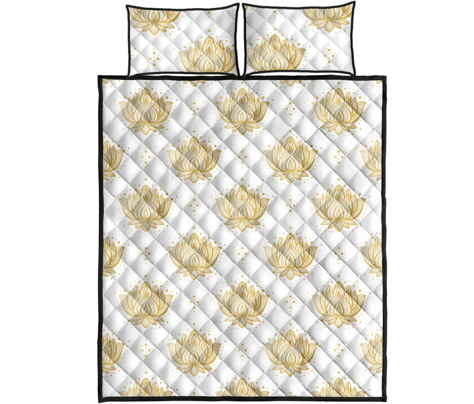 Gold Ornamental lotue waterlily symbol pattern Quilt Bed Set