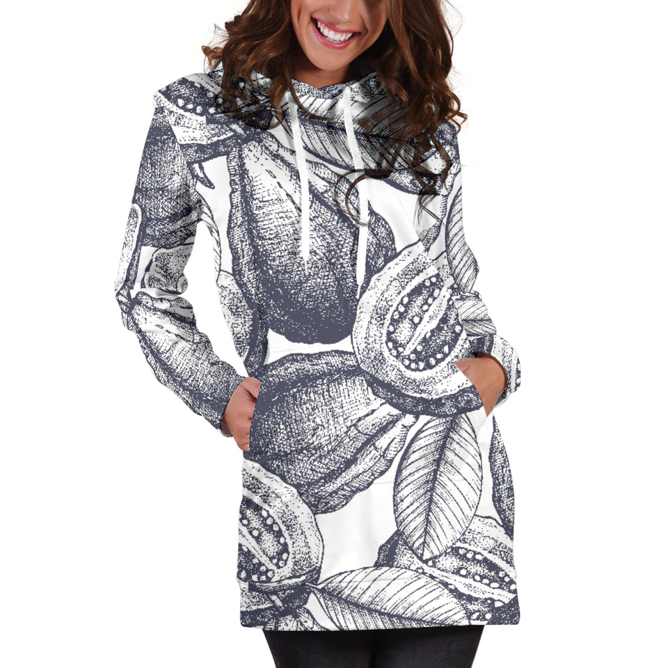 Guava Tropical Hand Drawn Pattern Women'S Hoodie Dress