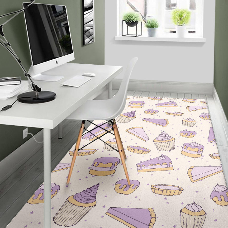 Cakes Pies Tarts Muffins And Eclairs Purple Blueberry Topping Pattern Area Rug