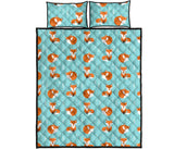 Fox pattern blue b ackground Quilt Bed Set