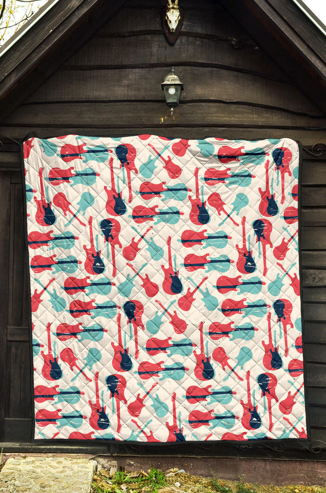 Red Blue Guitar Pattern Premium Quilt
