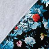 Skull Flower Roses Leave Pattern Premium Blanket