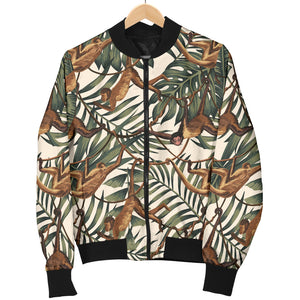 Monkey Tropical Leaves Background Women'S Bomber Jacket