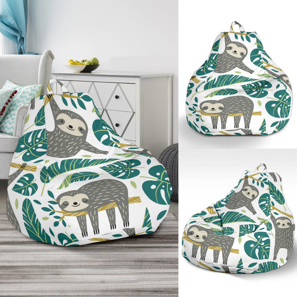 Cute Sloths Tropical Palm Leaves White Background Bean Bag Cover