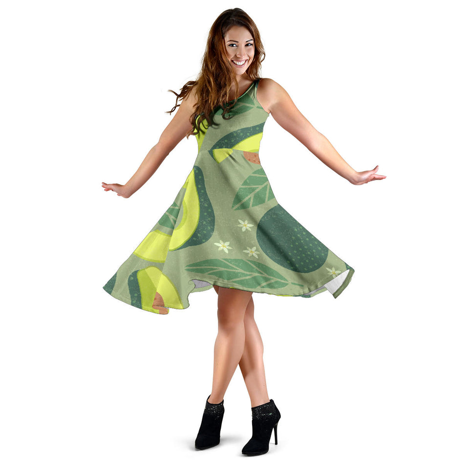 Avocado Pattern Sleeveless Midi Dress