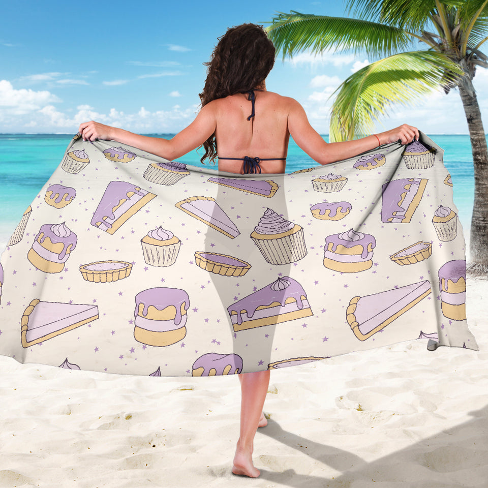 Cakes Pies Tarts Muffins And Eclairs Purple Blueberry Topping Pattern Sarong