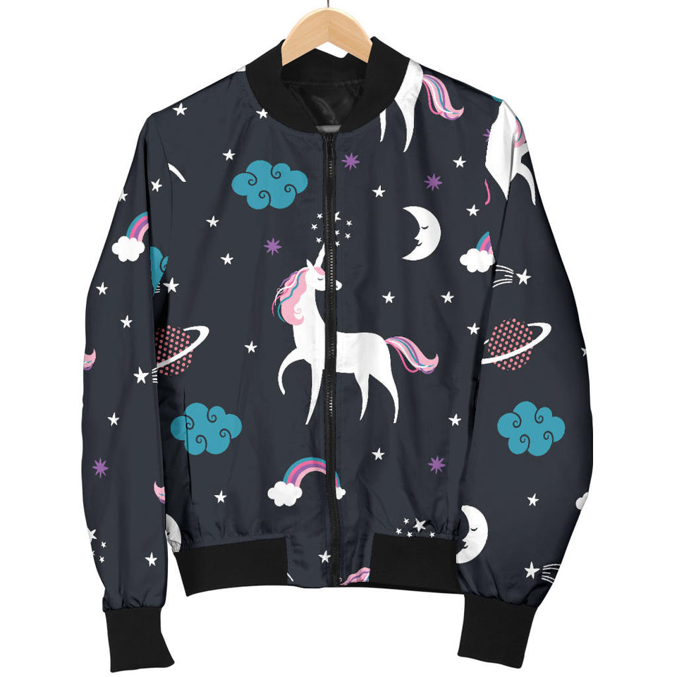 Unicorn Rainbows Moon Clound Star Pattern Women'S Bomber Jacket