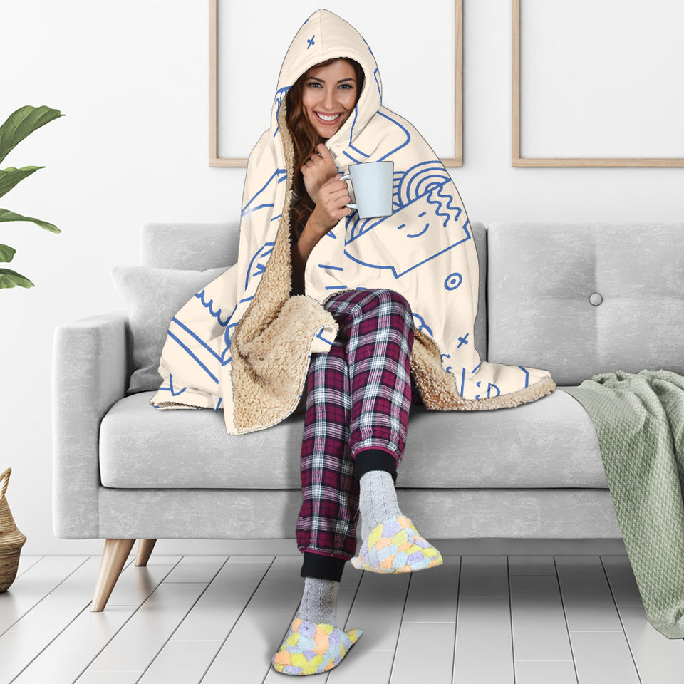 Cute Sushi Icon Pattern Hooded Blanket