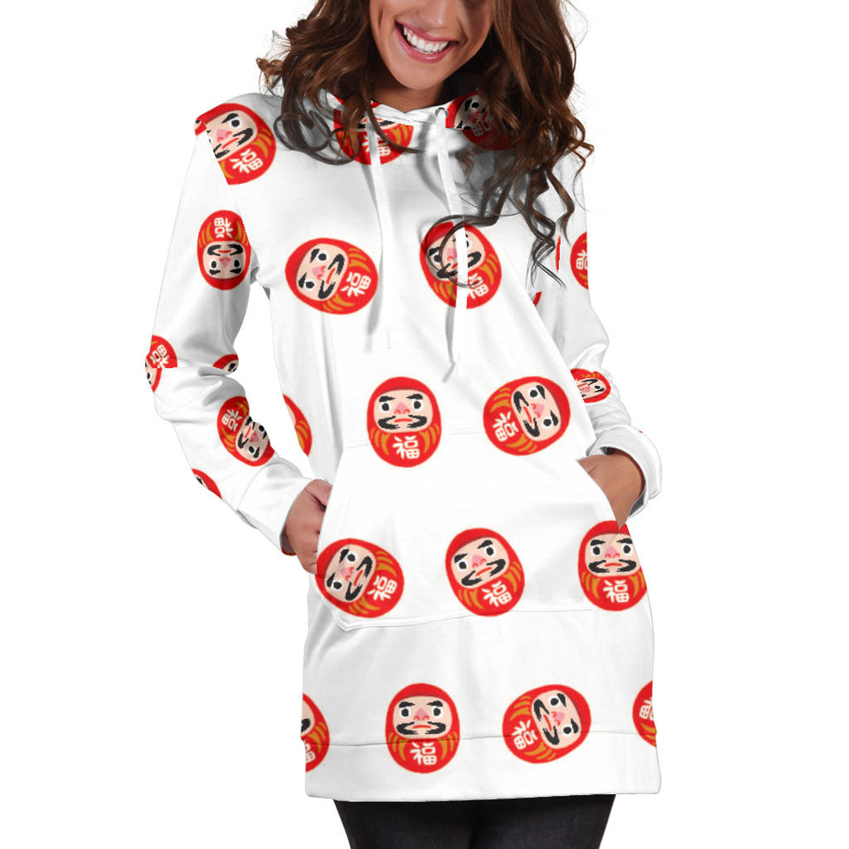 Daruma Japanese Wooden Doll Pattern Women'S Hoodie Dress