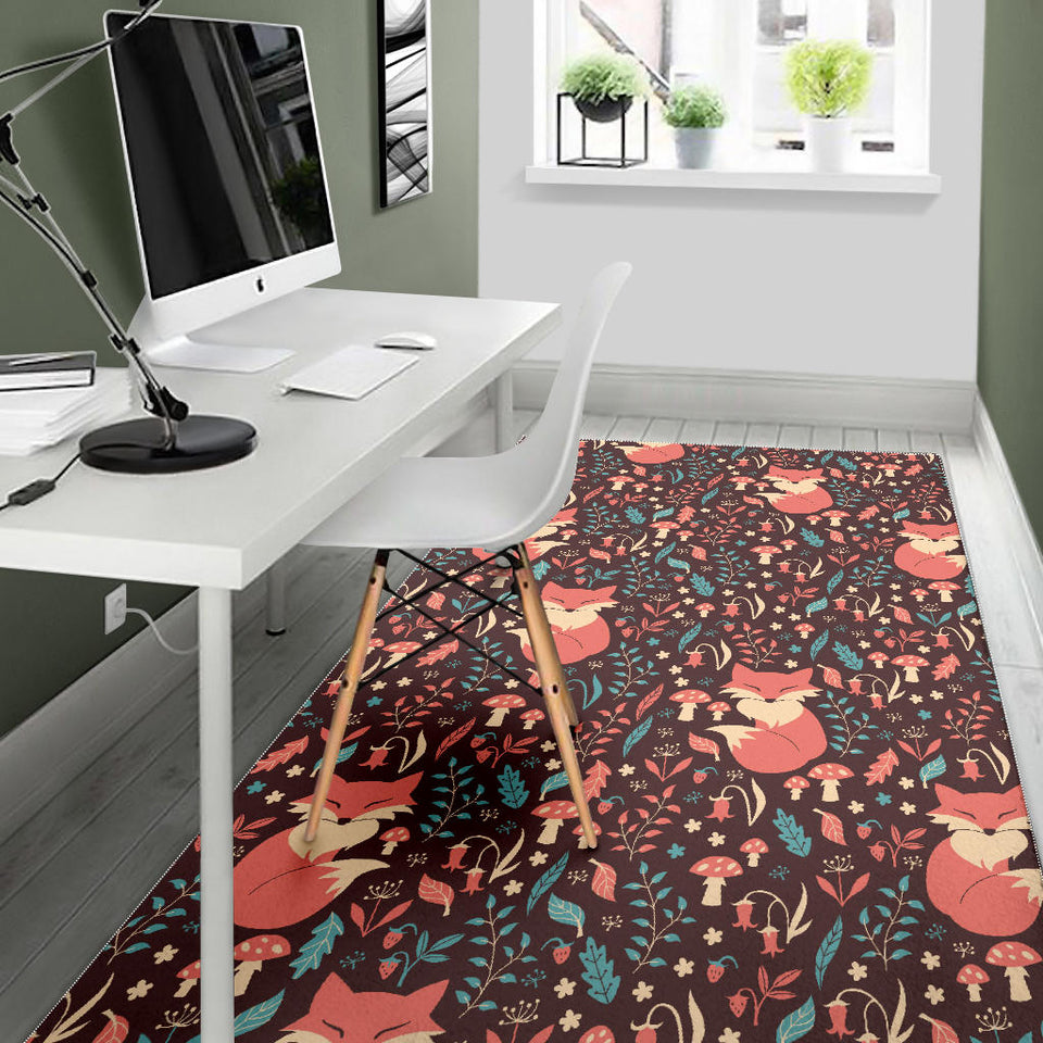 Fox Leaves Mushroom Pattern Area Rug