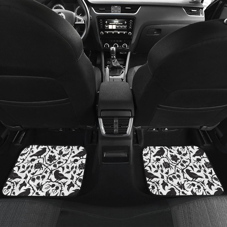 Crow Dark Floral Pattern Front And Back Car Mats