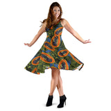 Colorful Papaya Tropical Leaves Sleeveless Midi Dress