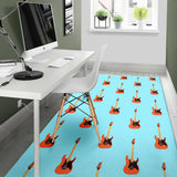 Electric Guitar Pattern Light Blue Background Area Rug