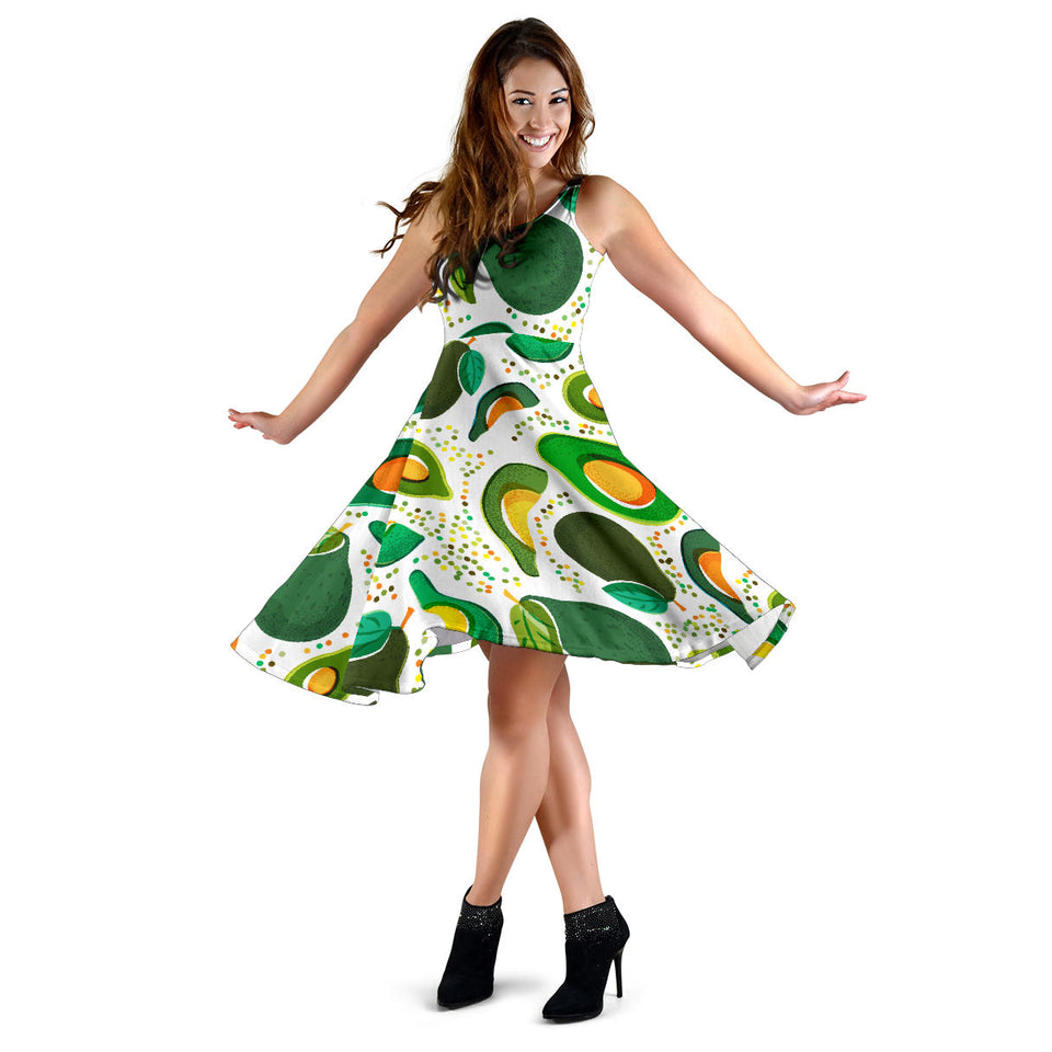 Avocado Design Pattern Sleeveless Midi Dress