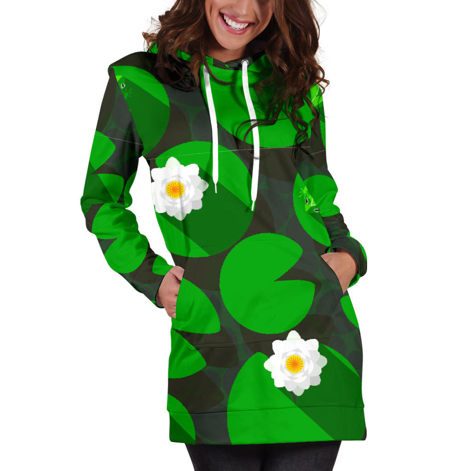 Frog Waterlily Pattern Women'S Hoodie Dress