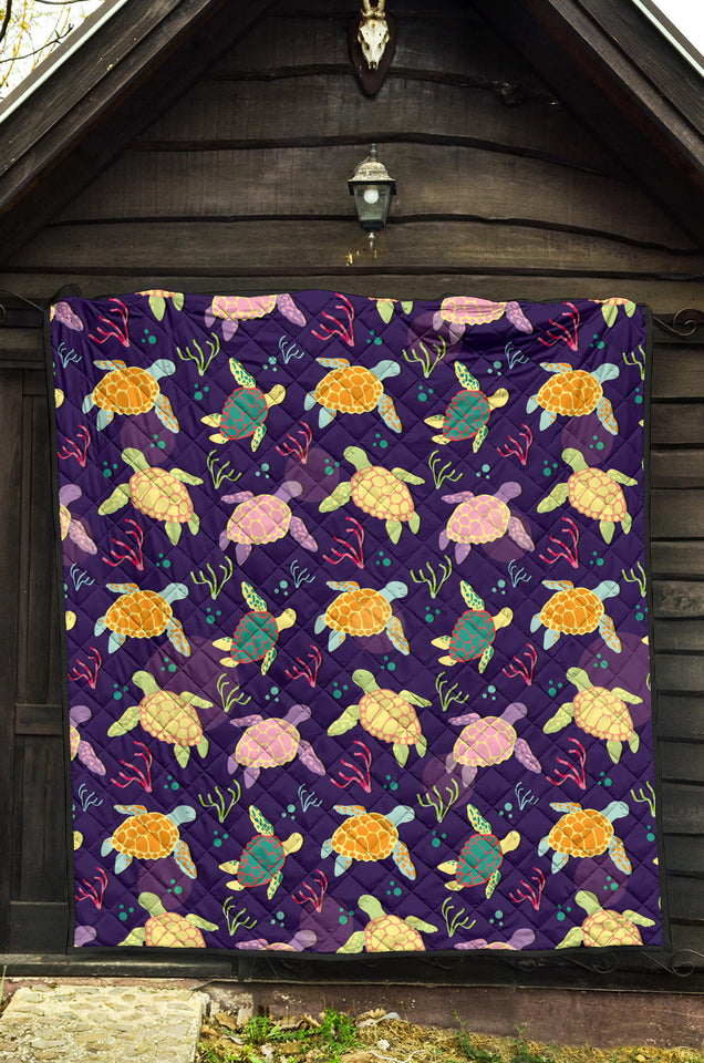 Colorful Sea Turtle Pattern Premium Quilt