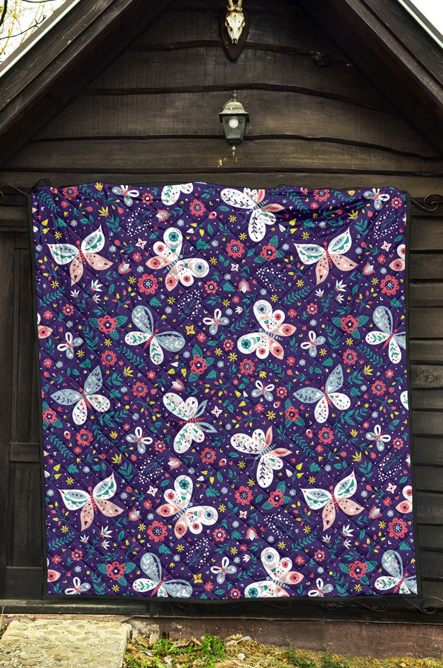 Colorful Butterfly Flower Pattern.Eps Premium Quilt
