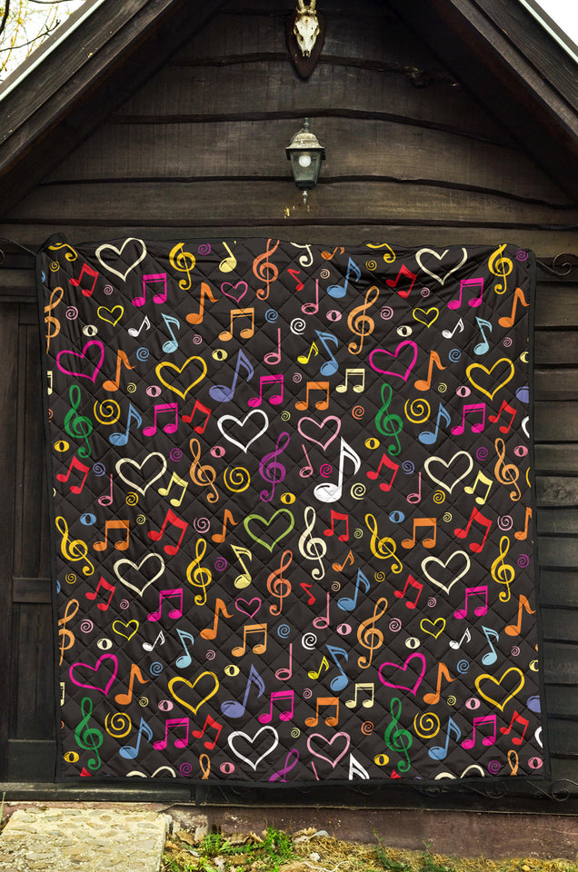 Music Notes Pattern Print Design 02 Premium Quilt