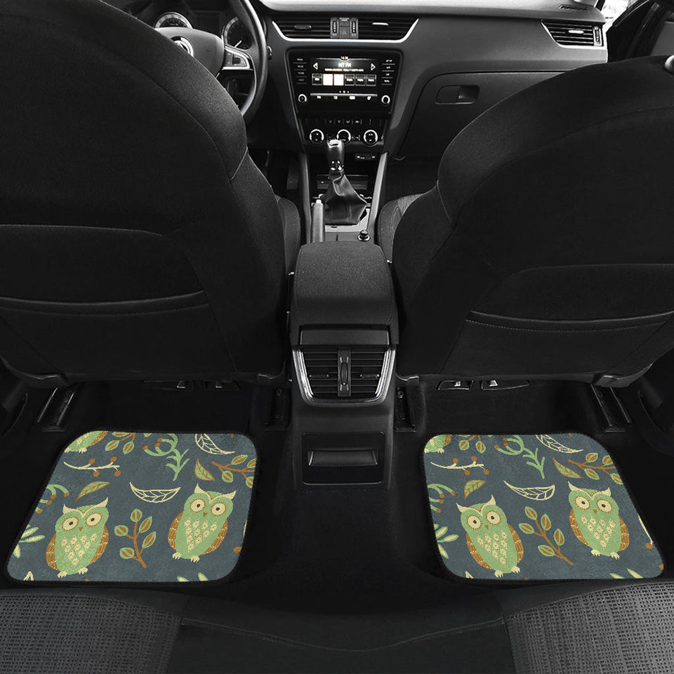 Cute Owls Leaves Pattern Front And Back Car Mats