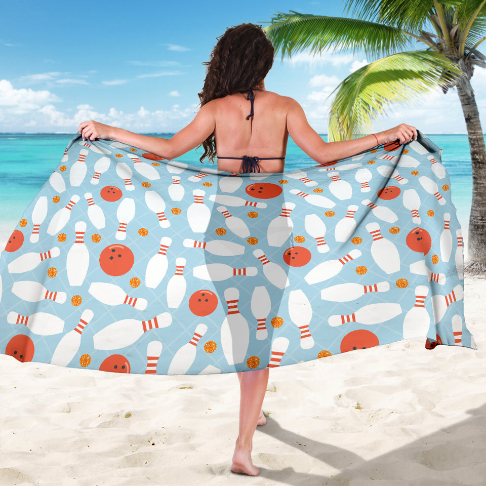 Bowling Ball Bowling Pins Blue Blackground Sarong