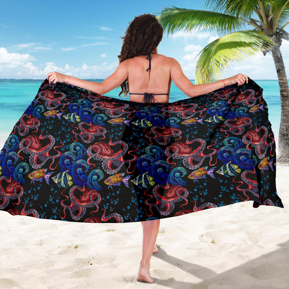 Octopus Sea Wave Tropical Fishe Pattern Sarong