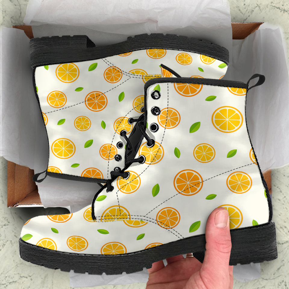 Oranges Leaves Pattern Leather Boots