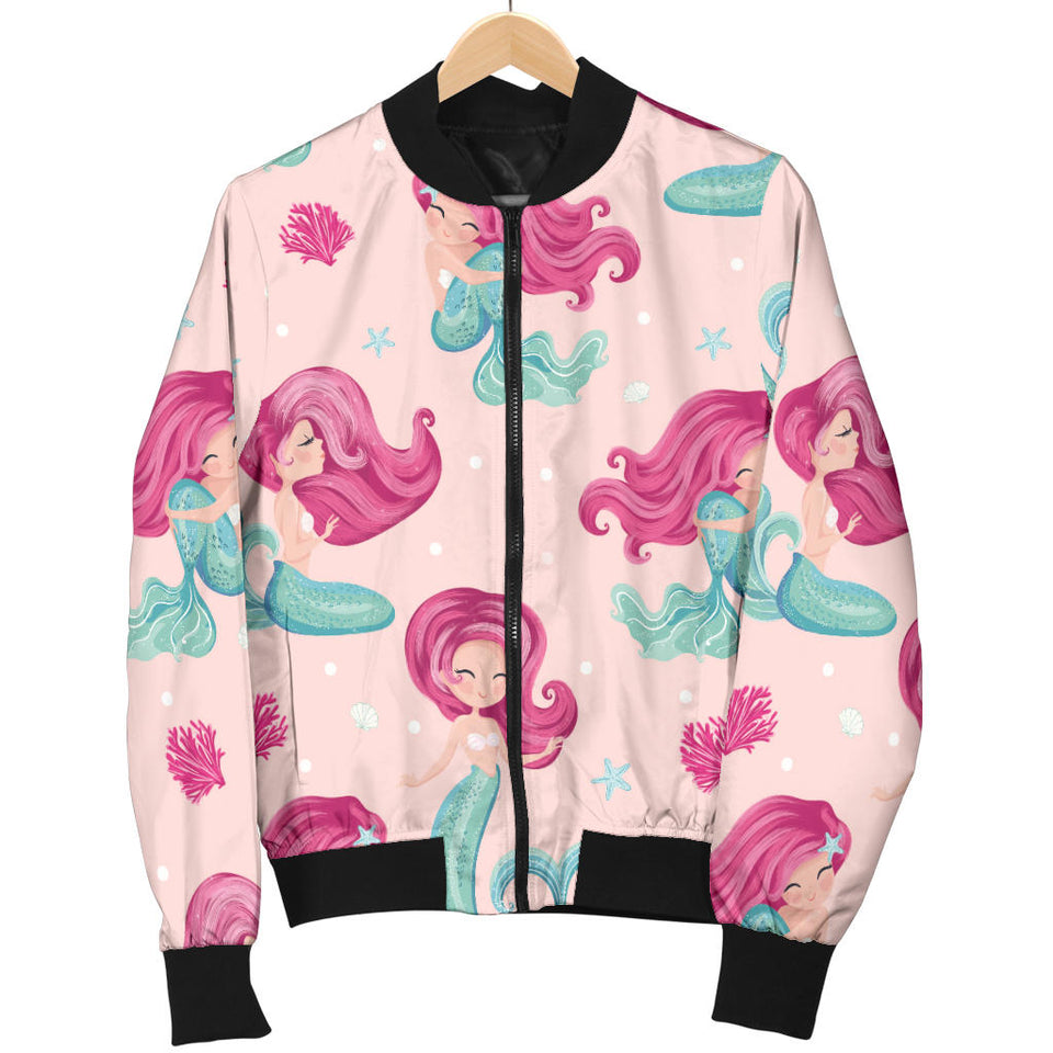 Cute Little Mermaid Pattern Women'S Bomber Jacket