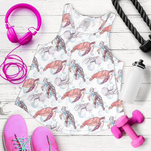 Watercolor sea turtle jellyfish pattern Women Racerback Tank Top