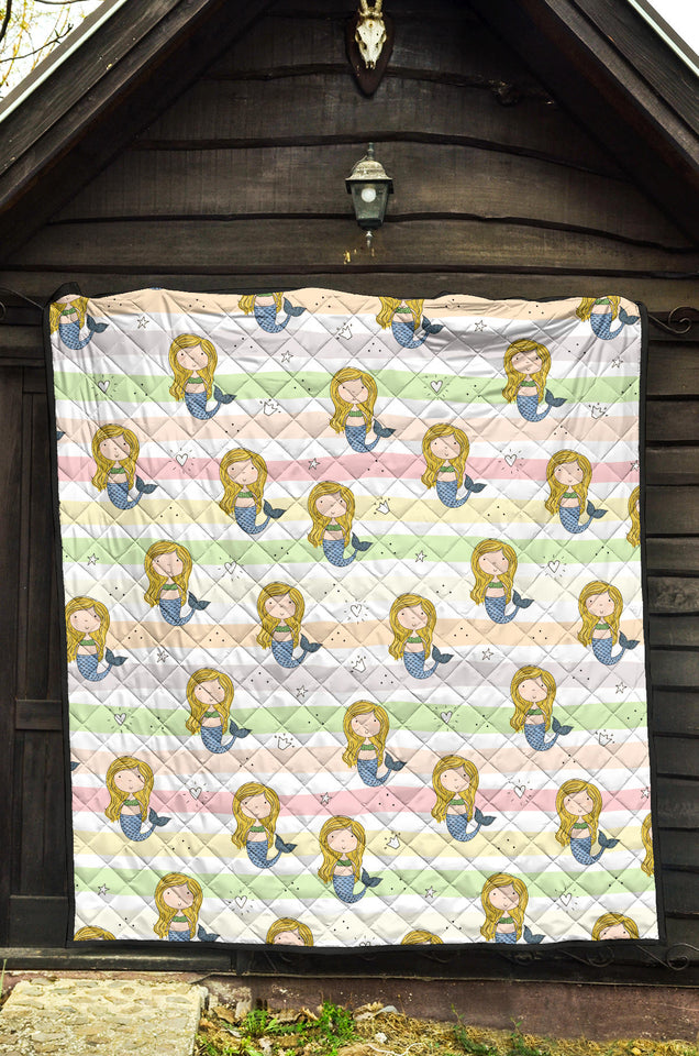 Cute Hand Drawn Mermaid Premium Quilt
