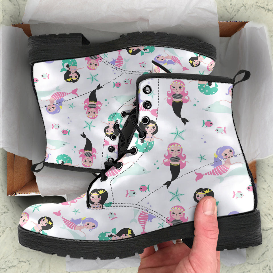 Cute Mermaid Dolphin Fish Starfish Pattern Leather Boots