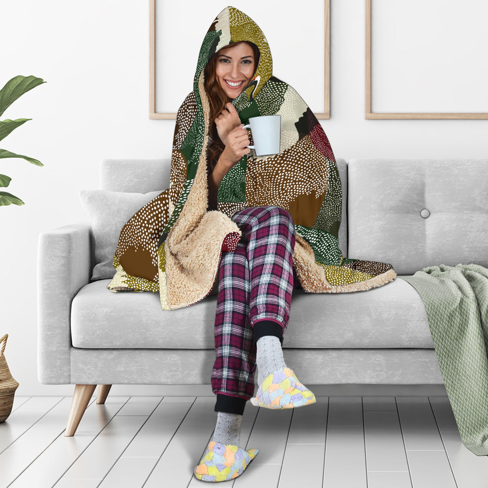 Japanese Cranes Flying Forest Dot Pattern Hooded Blanket