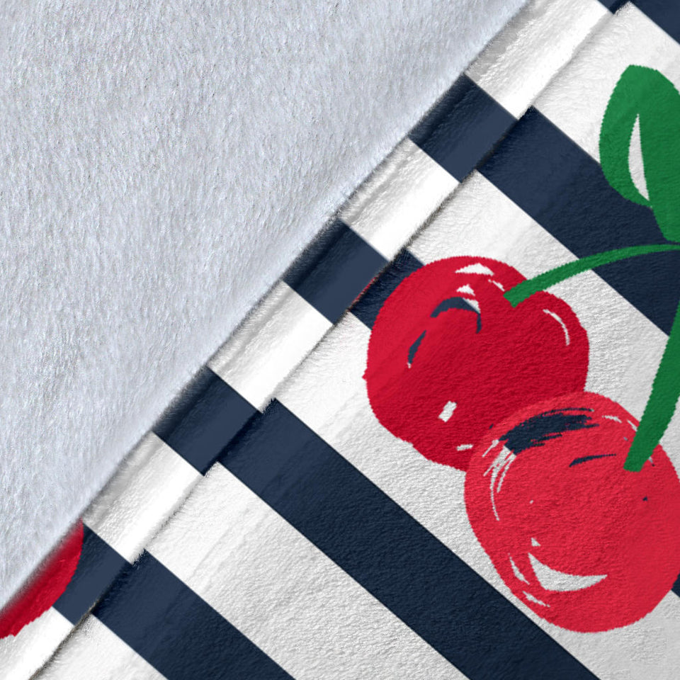 Hand Drawn Cherry Pattern Striped Background Premium Blanket