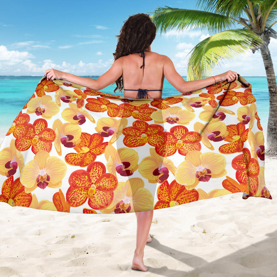 Orange Yellow Orchid Flower Pattern Background Sarong