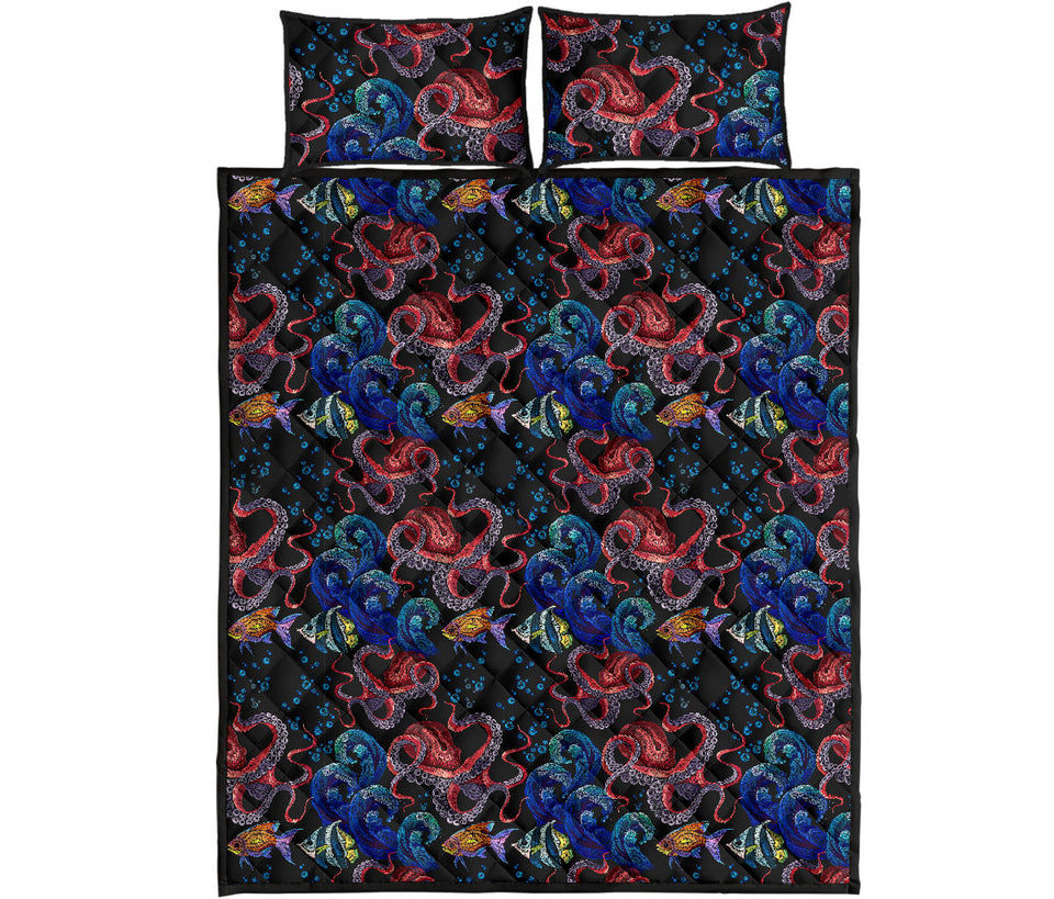 Octopus sea wave tropical fishe pattern Quilt Bed Set