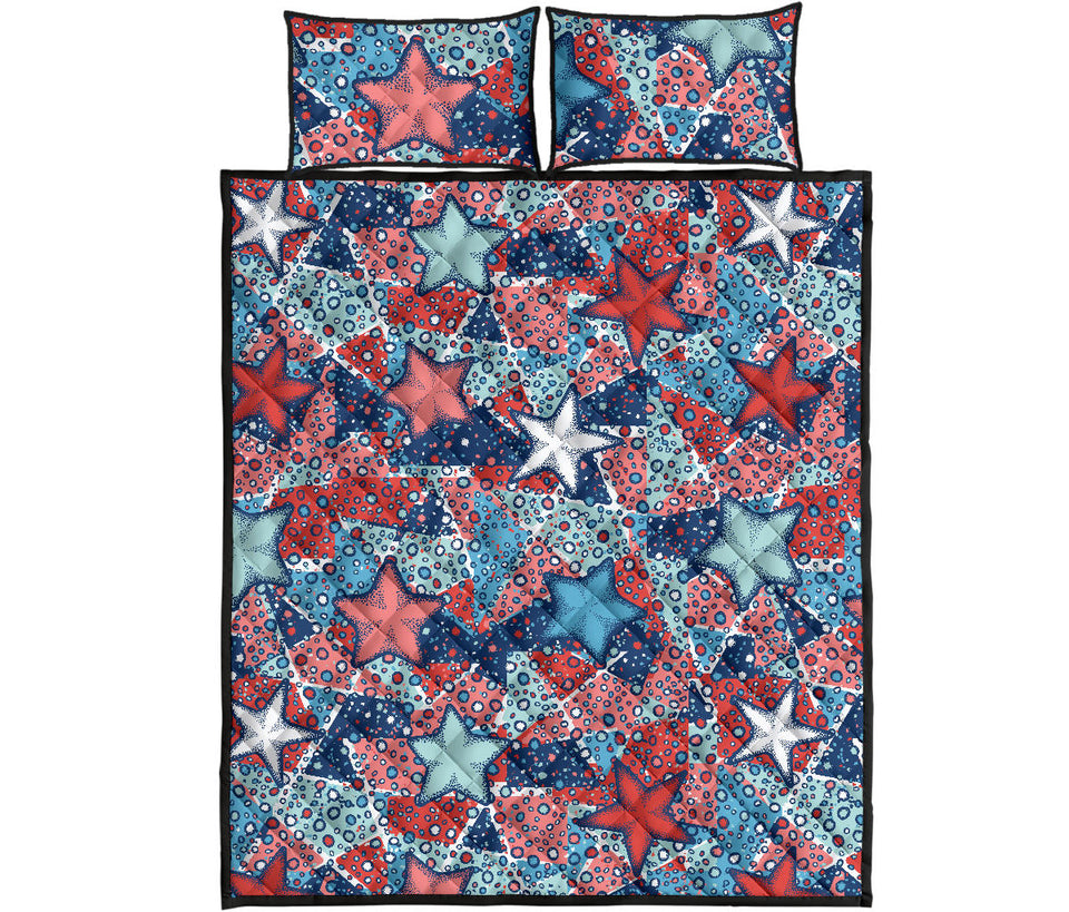 Hand drawn colorful starfish Quilt Bed Set
