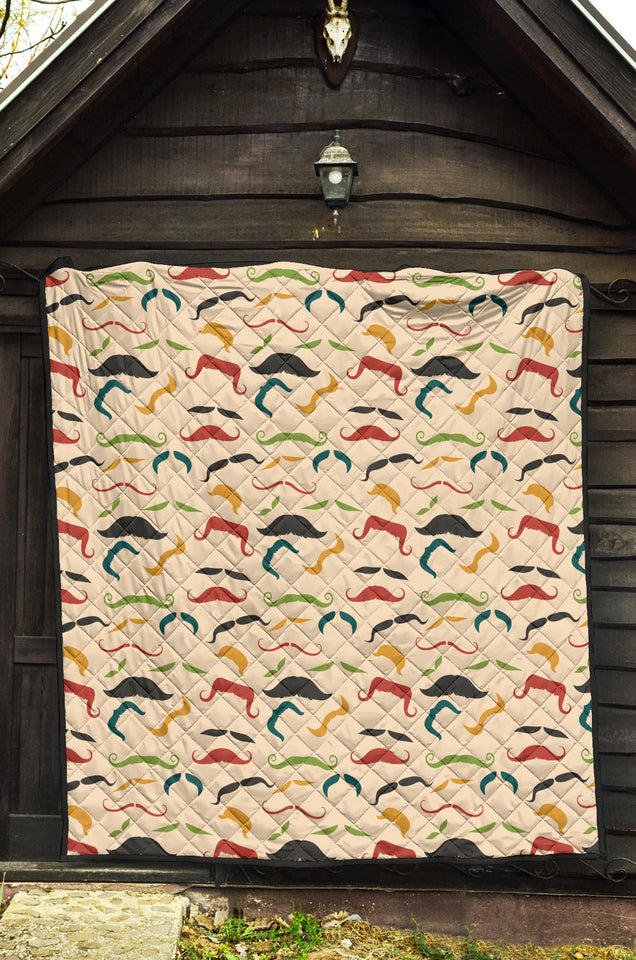 Mustache Beard Pattern Print Design 03 Premium Quilt
