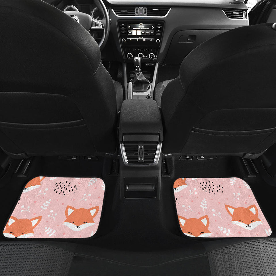 Cute Fox Pattern Pink Background Front And Back Car Mats