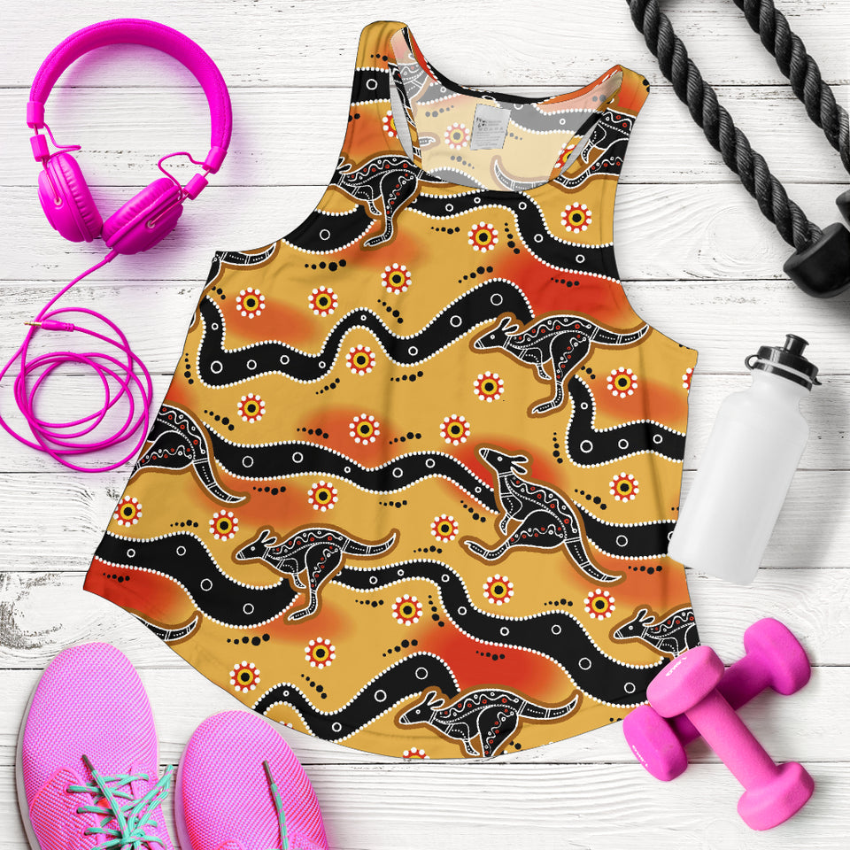 Kangaroo Australian aboriginal art pattern Women Racerback Tank Top