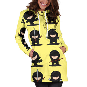 Cute Ninja Yellow Background Women'S Hoodie Dress