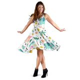 Cute Elephants Palm Tree Flower Butterfly Pattern Sleeveless Midi Dress
