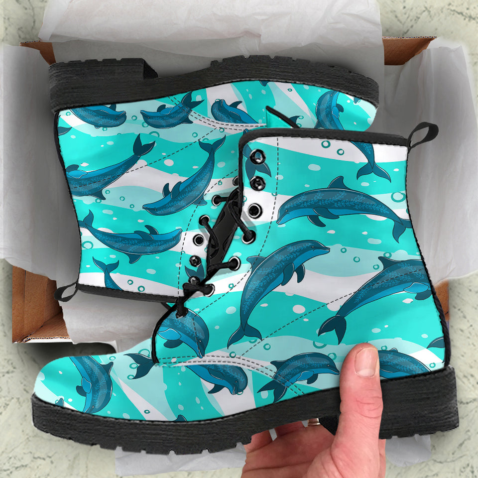 Dolphin Sea Pattern Leather Boots