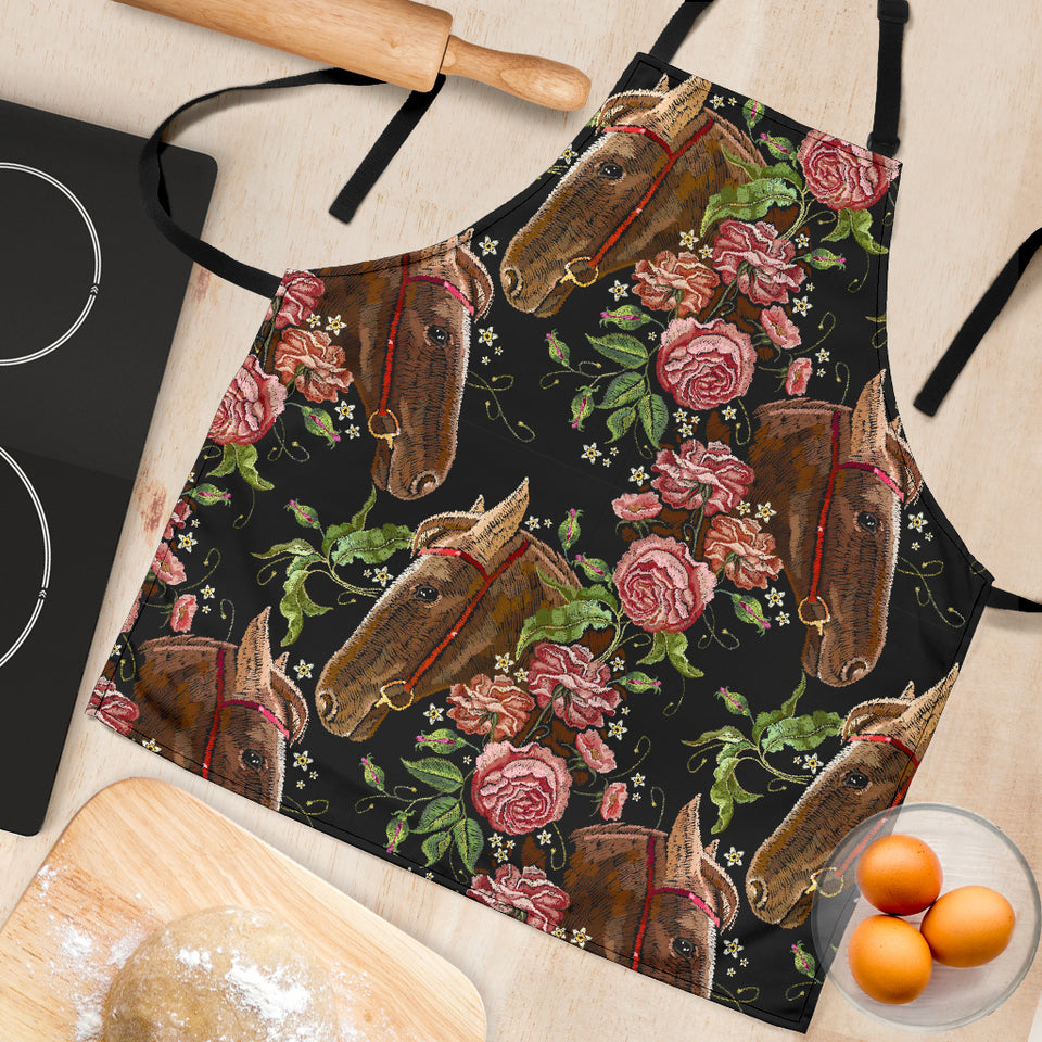 Horse Head Wild Roses Pattern Adjustable Apron