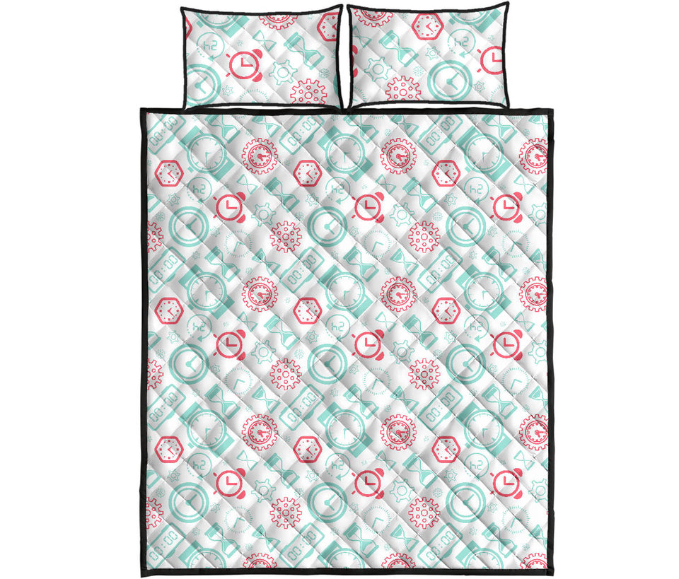 Clock time pattern blackground Quilt Bed Set