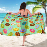 Colorful Donut Pattern Green Background Sarong
